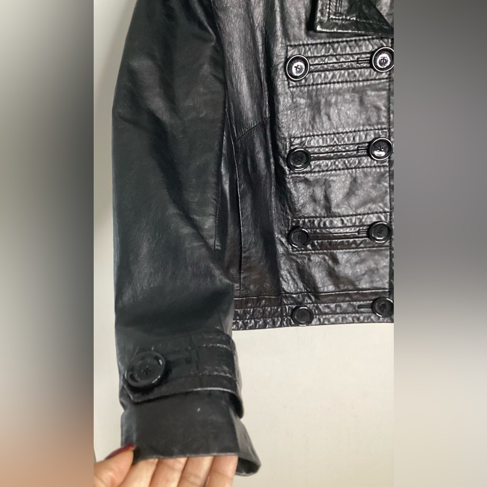 Michael Kors Double-Breasted Black Genuine Leather Jacket S - Picture 6 of 16